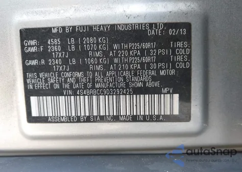 2013 Subaru Outback 2.5I Premium from USA, damaged, VIN 4S4BRBCC9D3292425